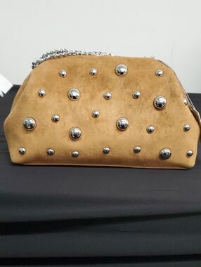 a new day Tan Suede Studded Clutch with Silver Accents